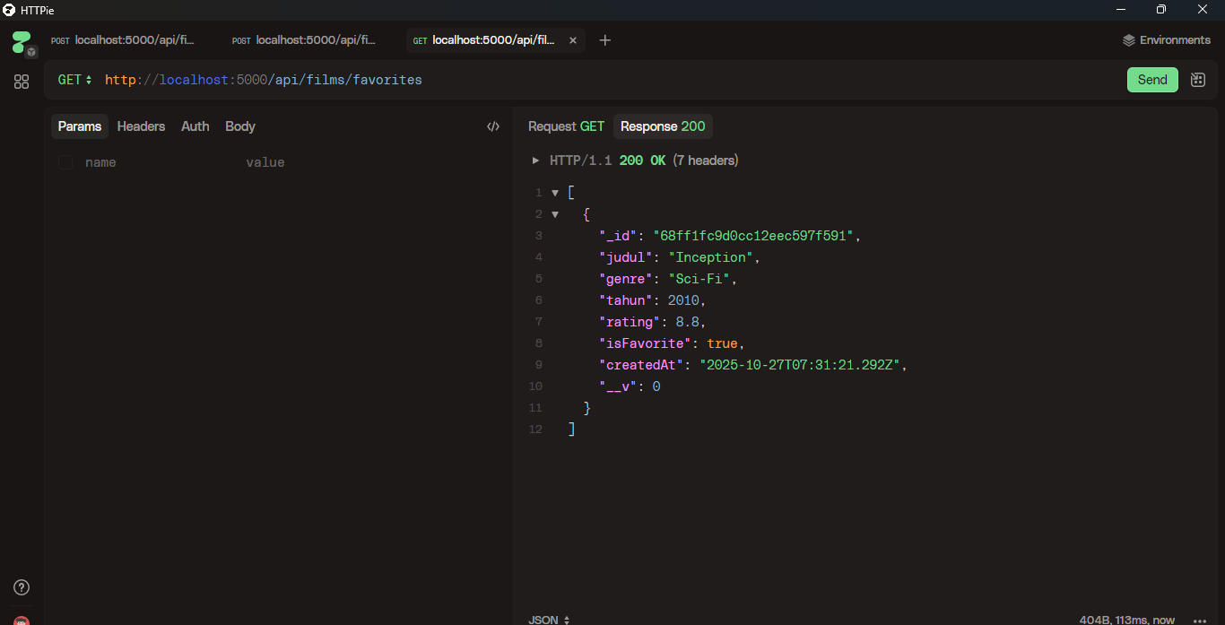 Test API: Daftar Film Favorites