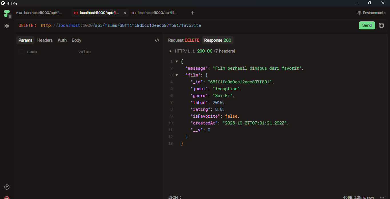 Test API: Hapus Film dari Favorite