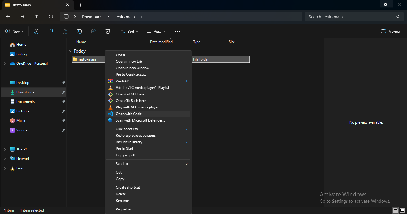 Buka Folder di VS Code